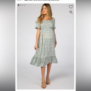 Light Blue Floral Ruffle Maternity Midi Dress